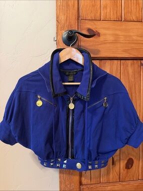 Vintage Rocawear Royal Blue Studded Cropped Jacket Streetwear Y2K Hip Hop Large